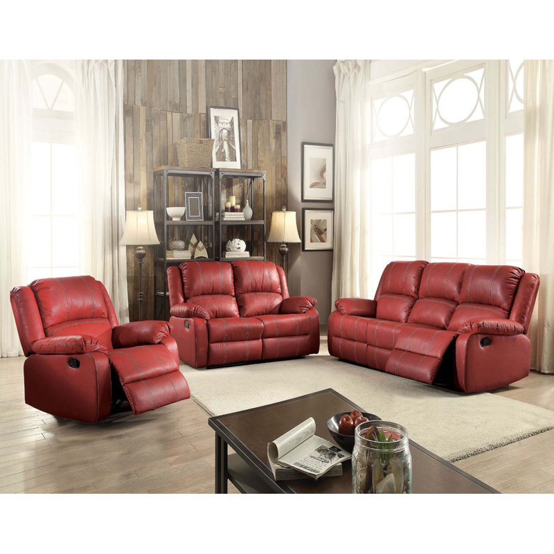 Declan 81.5'' Faux Leather Power Reclining Sofa, Red