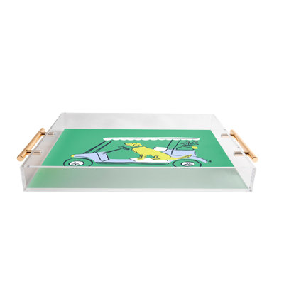 KrissyMast Golf Cart Golden Retriever Acrylic Tray