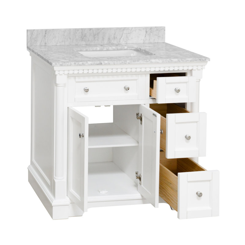 Fossen 36'' Single Bathroom Vanity with Top, White, Carrara Marble