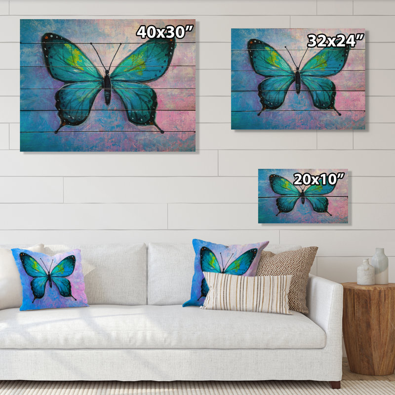 Abstrait papillon monarque - impression sur bois sans cadre, H 16 po x l 32 po x P 1 po