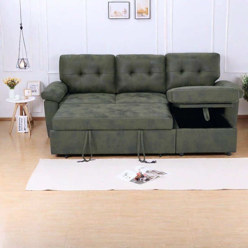 Canapé d'angle convertible avec rangement, canapé moderne en bois et tissu de 225 cm pour la maison, Noir