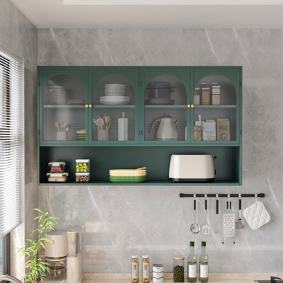 Armoire murale en verre 47,25 po à quatre portes, murale, convenant à la cuisine, au salon et à la salle de bain (vert foncé)