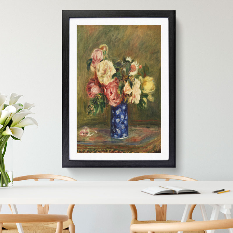 A Bouquet of Roses by Pierre-Auguste Renoir - Picture Frame Painting, 65cm H x 48cm W x 2cm D, Black