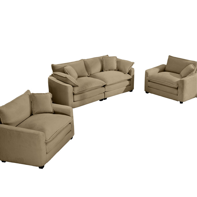 Warm And Soft In Tan Corduroy, 4 Seats With Pillows, Home Theater Style For Different Spaces Cozy Corduroy Sofas, Double-Layered Cushioning, Living Areas