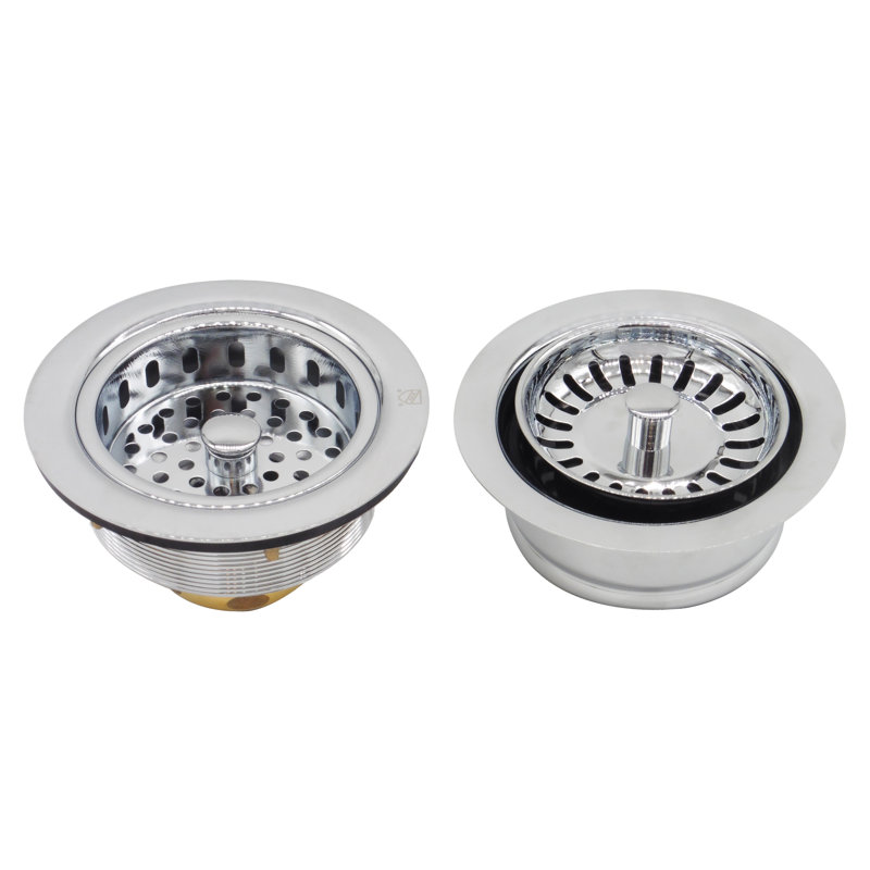 COMBO PACK Kitchen Sink Drain Trim and Disposal Flange with Post Style Basket Strainers, Polished Chrome