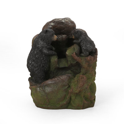 Roomfitters 24-Inch Hand-Crafted Wildlife Tiered Water Fountain with LED Lights, Weather-Resistant Faux Stone, Black