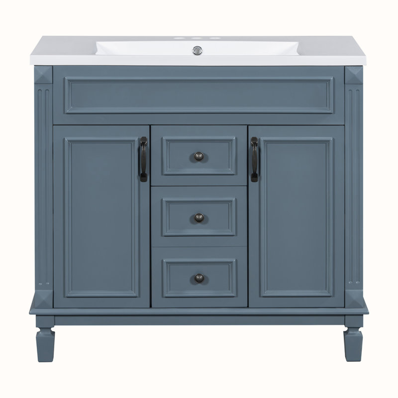 Dushaj 35.9'' Single Bathroom Vanity with Resin Top, Blue