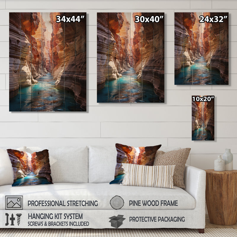 Gullens Canyon Antelope Turquoise Drips - Panneaux de décoration murale paysages en bois, H 40 po x l 30 po