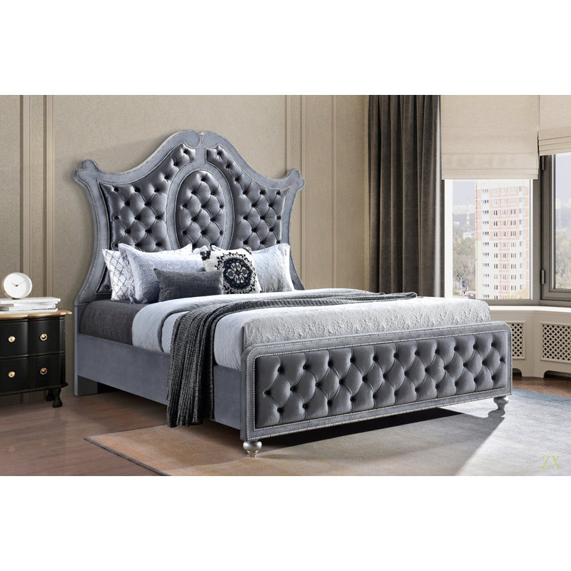 Tête de lit capitonnée 1Pc, Gris, Très grand lit