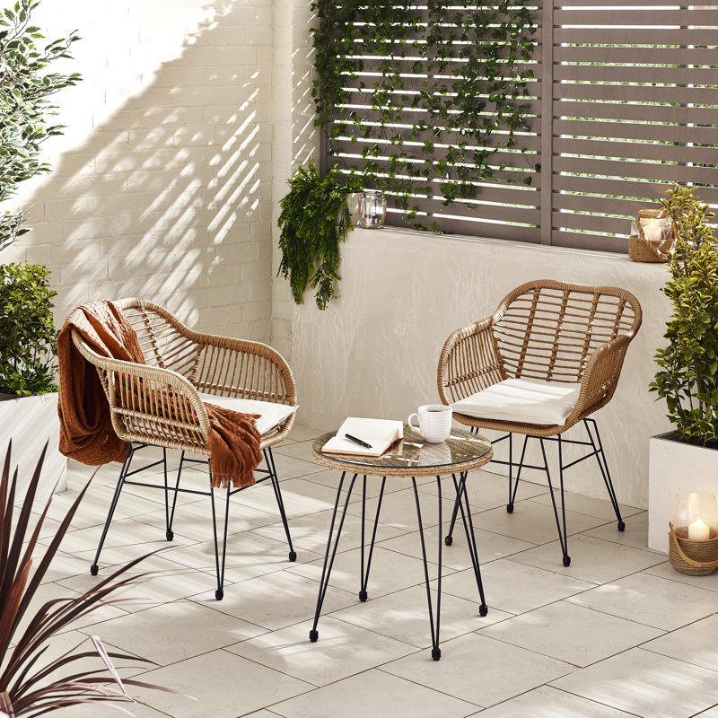 Chirezza Outdoor 2 Seater Bistro Set with Hairpin Legs for Boho Industrial Gardens (Cover Included), Brown