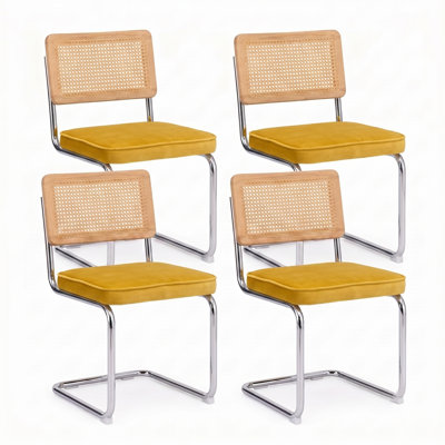 Chaise d'appoint en porte-à-faux avec dossier en rotin de canne et structure en acier