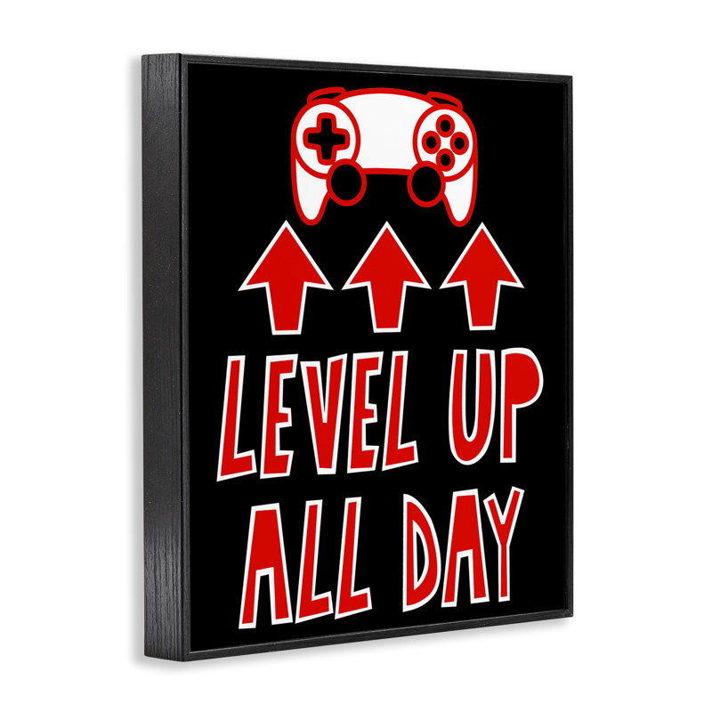 Giclée encadrée de niveau Up All Day Gamer, design par Marcus Prime, Giclée encadrée noir minuit, H 30 po x l 24 po