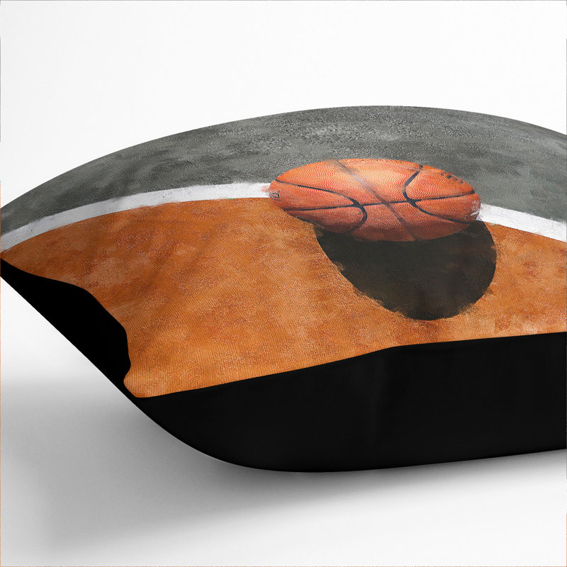 Basketball Court Painting Square Throw Cushion, 40cm W x 40cm D x 15cm D, Black