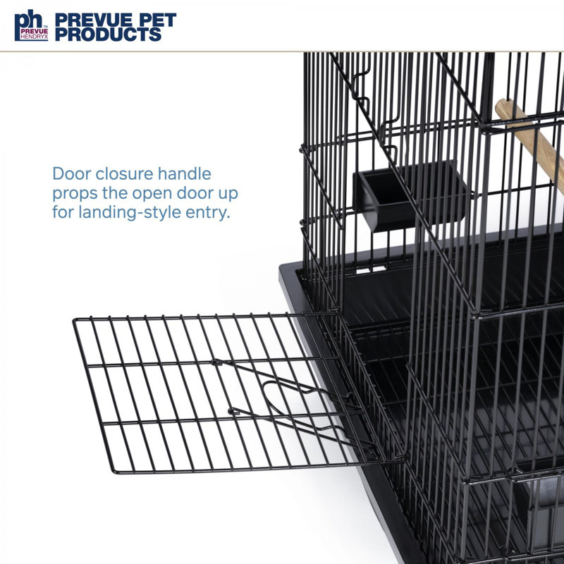 Black Square Roof Parrot Cage with Perches and Dishes