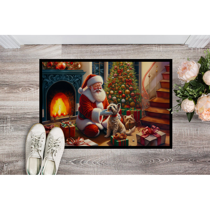 Paillasson Cairn Terrier and Santa Claus, L 24 po x L 36 po