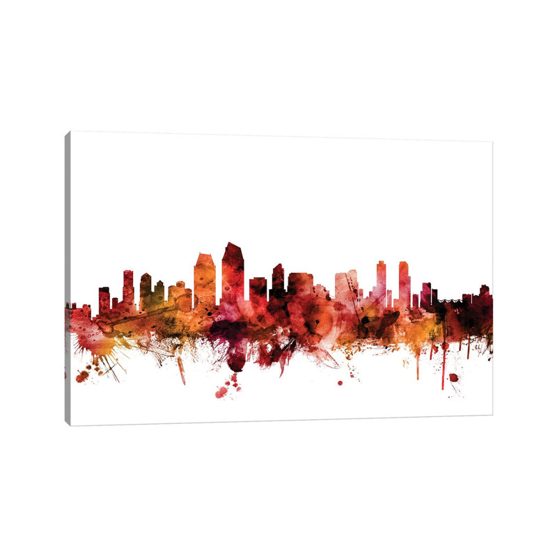 San Diego, California Skyline by Michael Tompsett - 1 Piece Wrapped Canvas Wall Art, 20.32 cm H x 30.48 cm W