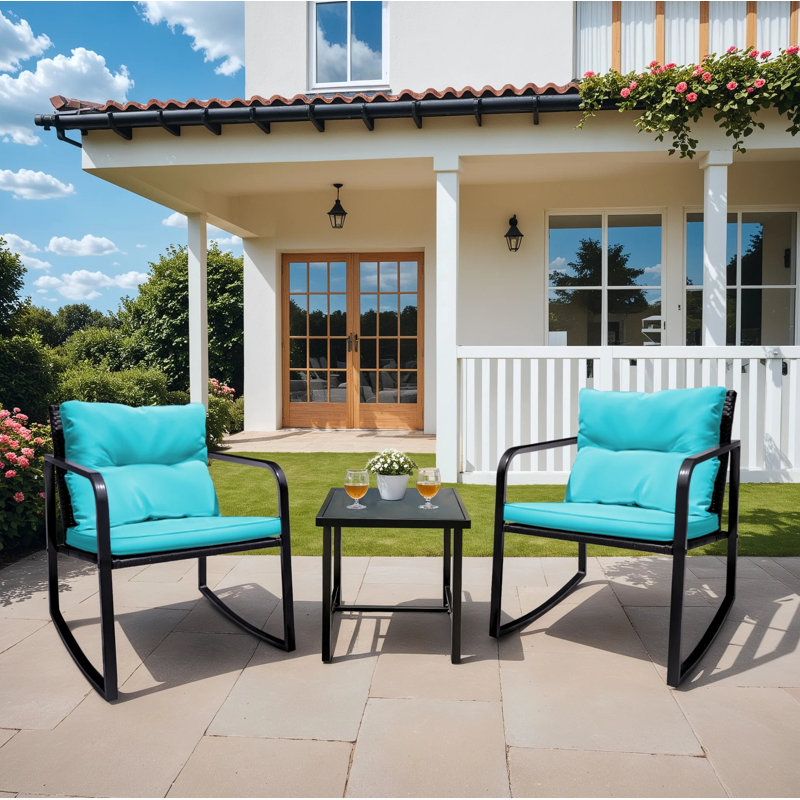 Beauman Metal 2 - Person Rocking Seating Group with Cushions, Blue