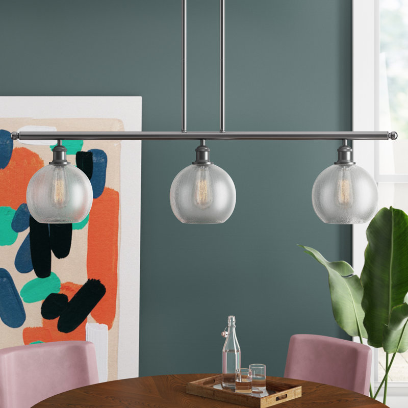 Baptista 3 - Light Kitchen Island Pendant, Brushed Satin Nickel, Clear Crackle