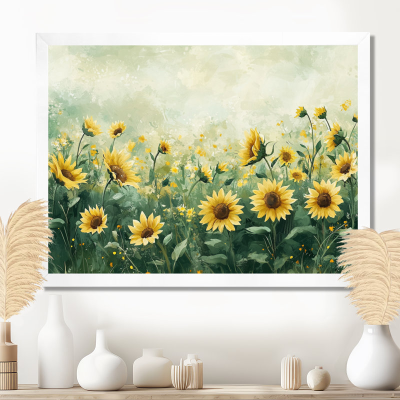 Dorce Summer Sunflower Meadow In Canada - Tournesols, art mural, H 24 po x l 32 po, Reproduction encadrée d'une seule photo