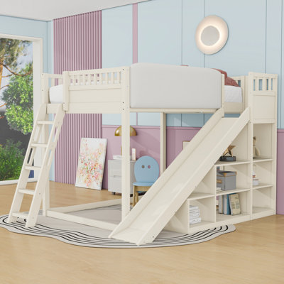 Lit mezzanine avec glissade, rangement spacieux et échelle