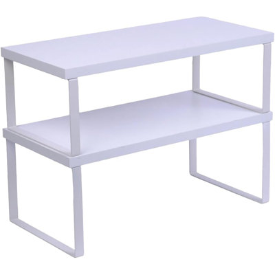 Sben Cabinet Organizer Shelf, Set of 2 Kitchen Counter Shelves, Kitchen Storage, Spice Rack, Stackable, Expandable, Metal and Engineered Wood, White