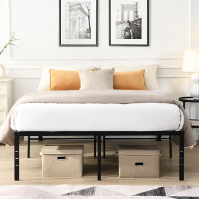 King Size Black Heavy Duty Metal Bed Frame - Quick & Simple Setup, No Squeaking Or Shaking, High Strength Support, Reinforced Slats For Mattress, Storage Beneath Bed, Reserved Holes Noise Supports