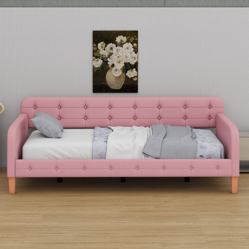 Upholstered Daybed With 4 Support Legs, Rubine