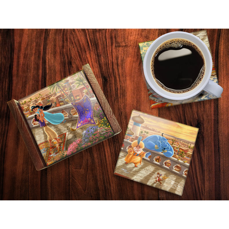 (Symboles) Ensemble de sous-verres en verre Starfire, ThomasKinkade / JasmineDancingIn TheDesertS Sunset