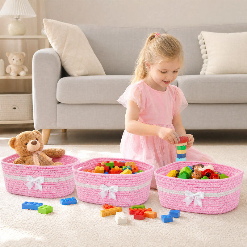 Ensemble de 4 paniers de rangement tissés en corde de coton, ensembles de paniers-cadeaux décoratifs, Pink