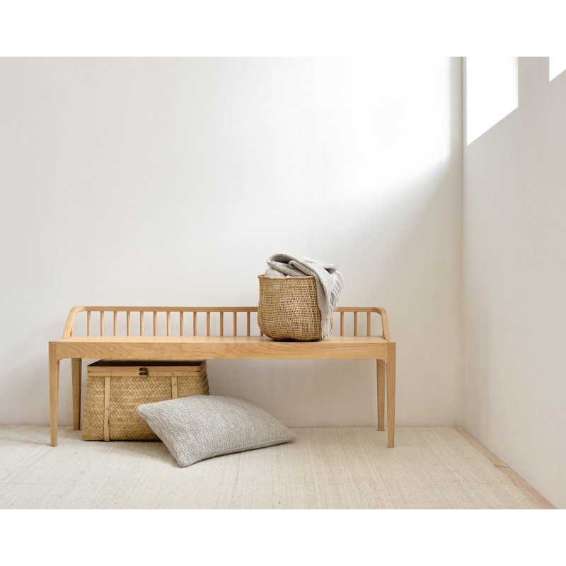 Spindle Solid Wood Bench, Natural Oak