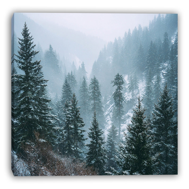 «Alpine Pines in Falling Snow», art mural sur toile, H 40 po x l 40 po