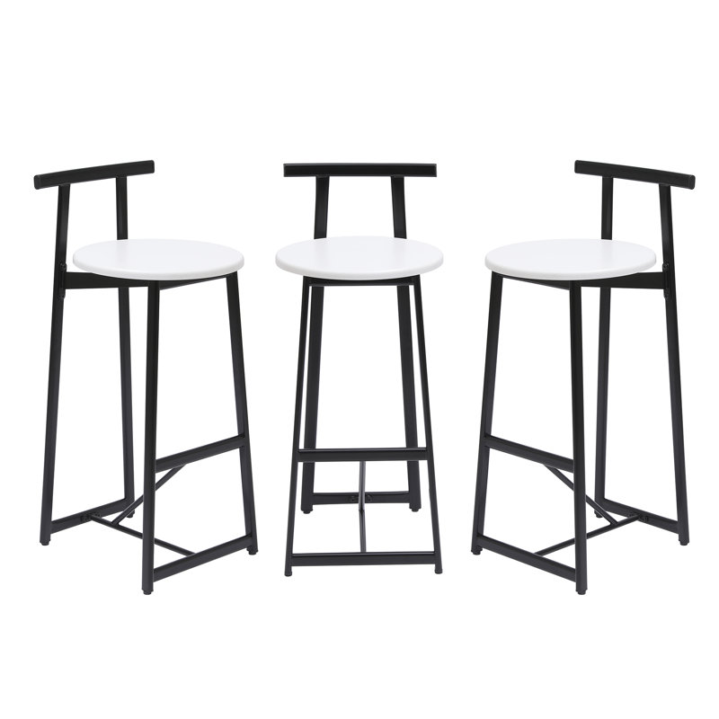 Barstools Set of 3 with Backrest and footrest, White
