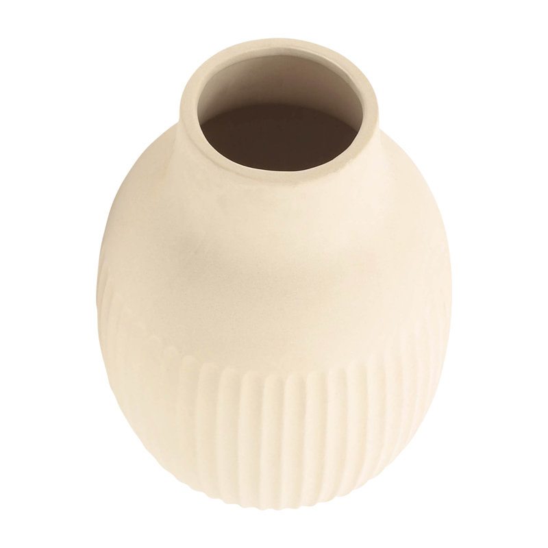 Neutral Textured 9" Ceramic Vase Contemporary Ivory Bulbous