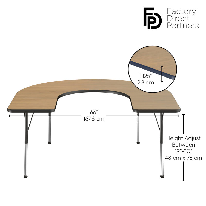 Table d'activité en fer 60 "x 66" avec pieds réglables, Chêne Pasadena / bleu marine, Roulement à bille standard