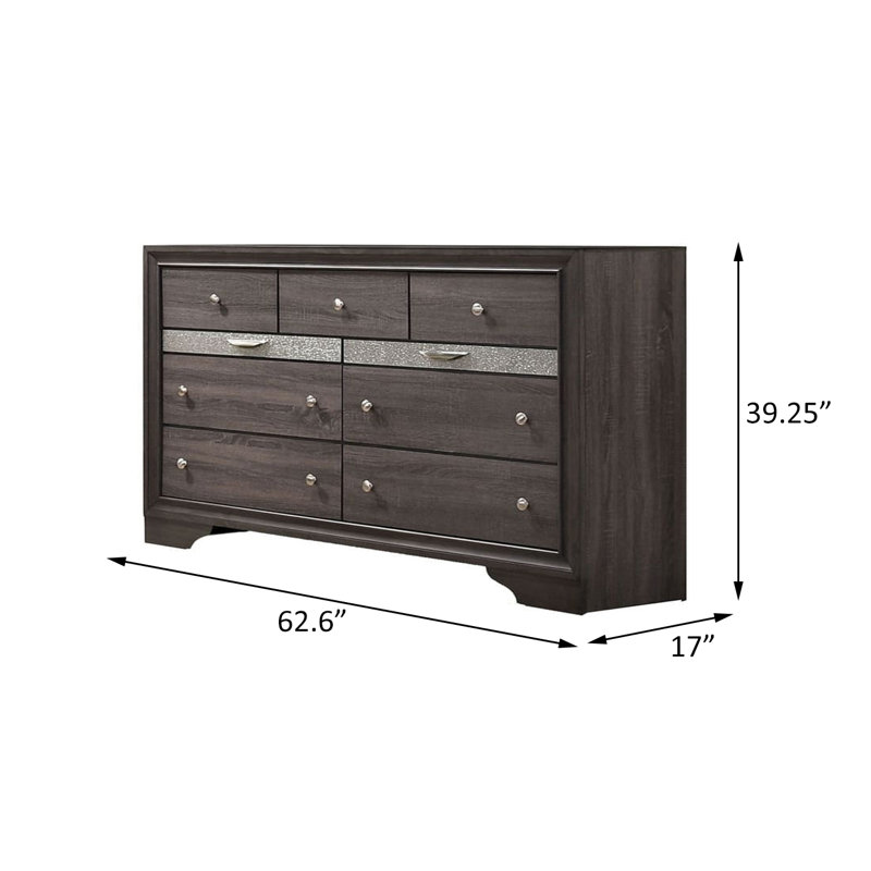 Commode à 9 tiroirs l 62,6 po, Gris