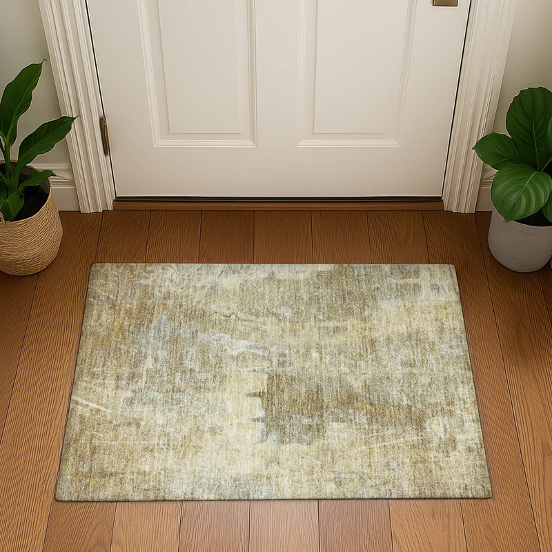 Premium Machine Washable Mayfield AMF2226 Abstract Rug, 1'8" x 2'6", Khaki