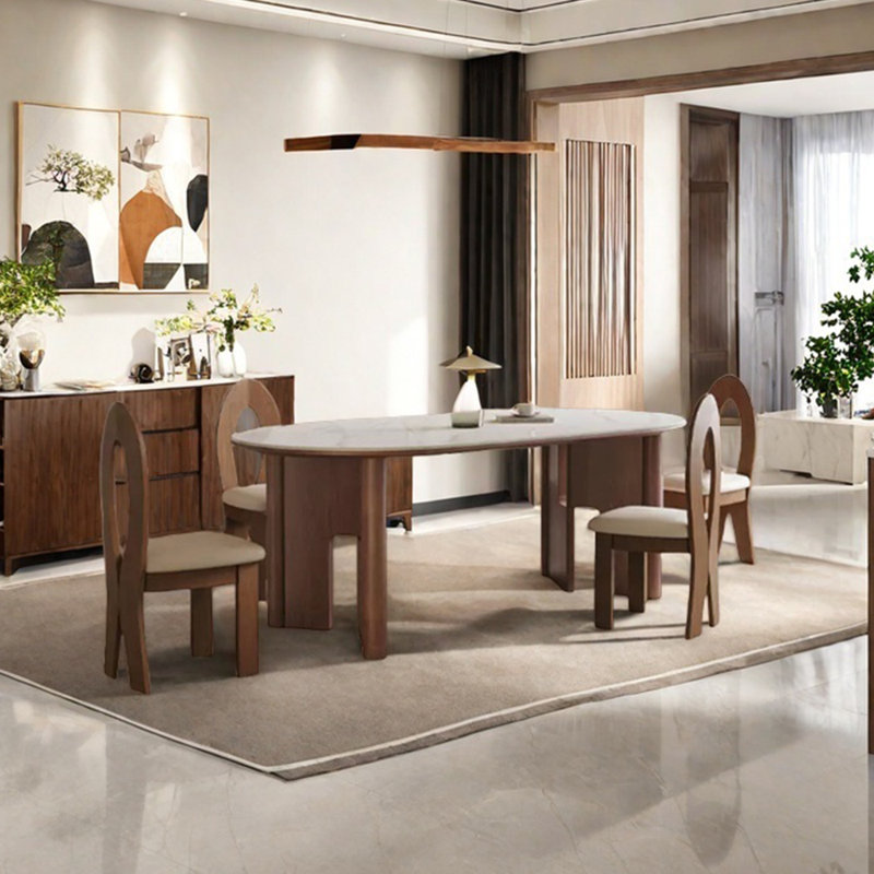 Sintered stone ash dining table set, 29.53"H x 70.87"L x 35.43"W