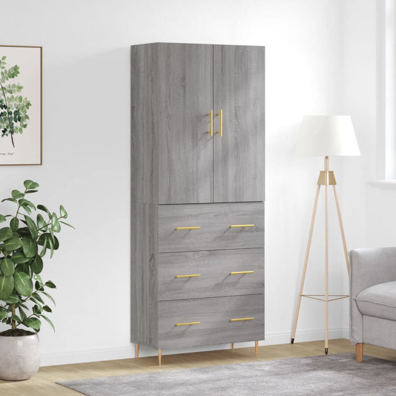 Bernoussi Highboard 69.5x34x180 cm Engineered Wood, Grey Sonoma