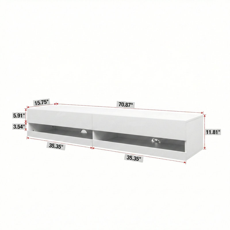 180-Degree Wall-Mounted Floating TV Stand Measuring 80 Inches, Featuring 20-Color LED Lighting And A Built-In Charging Station.