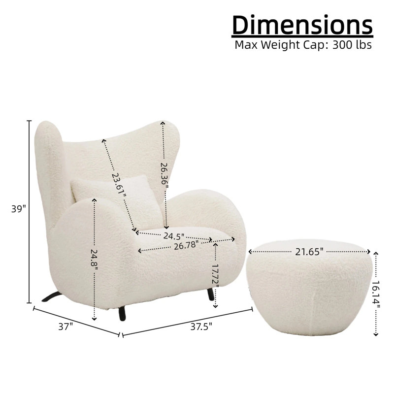 Oversized Modern Teddy Armchair & Ottoman Set, Wingback Chair With 1 Pillow, Yes