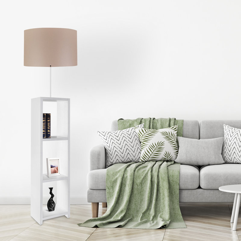 Élégante lampe sur pied en bois scandinave de 15 po x 35,4 po | Fabrication 100% bois, bouchon en PVC, hauteur 55,1 pouces | Douille E27 (40 W maximum), interrupteur marche / arrêt | Design élégant blanc et beige, parfait pour le salon et la chambre à coucher