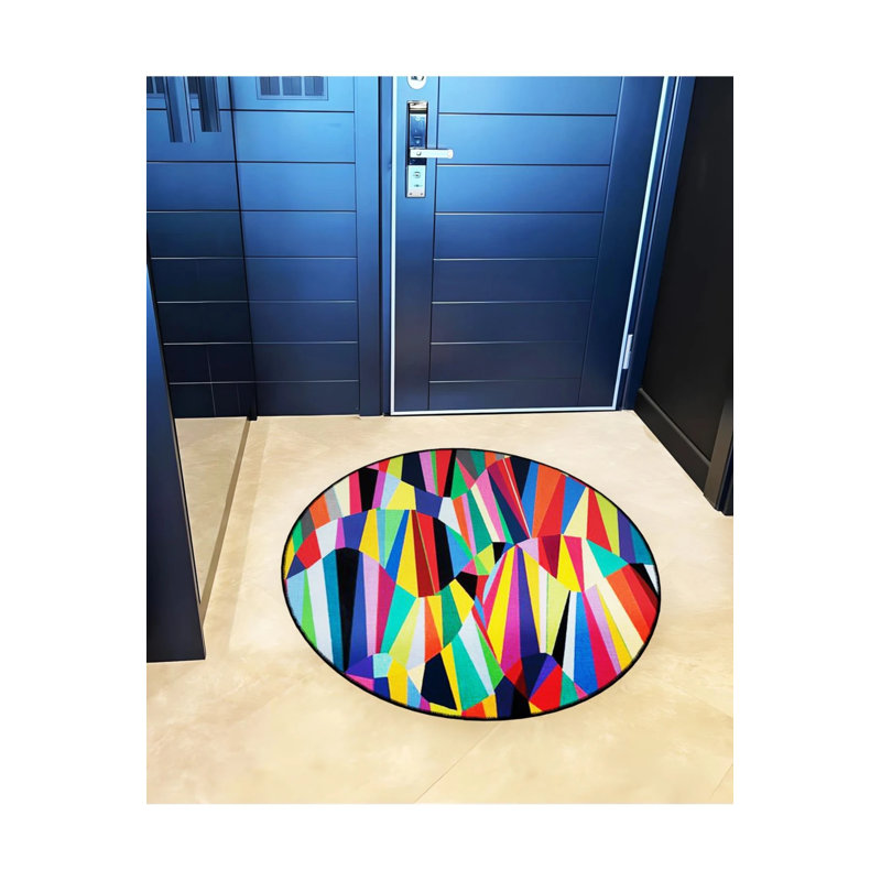 Multicolored Shapes Woven Base Modern Decorative Carpet, Round 3'4"