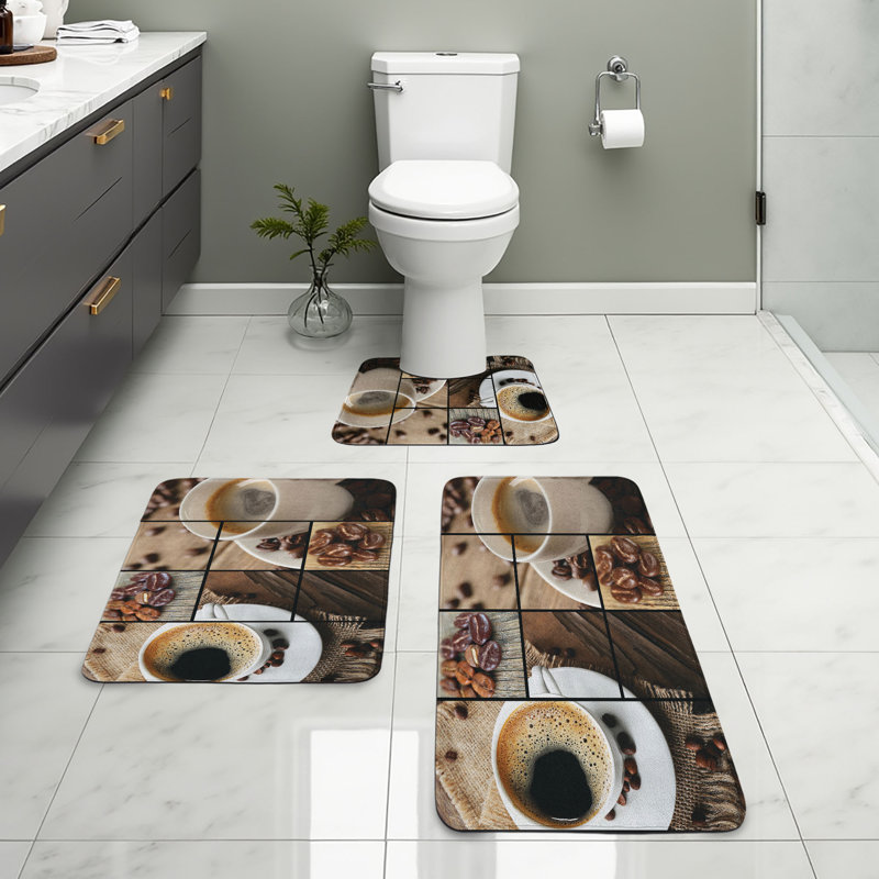  Ensemble de tapis de salle de bain bruns 3 pièces en U et tapis rectangulaires bruns