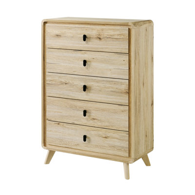Commode Mid-Century en bois avec bords et tiroirs courbés