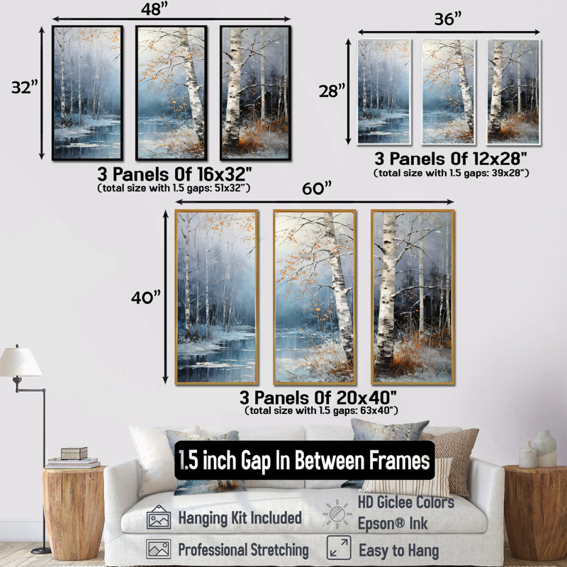 Ensemble d'art mural en toile Birchs Ballet, H 28 po x l 36 po x P 1 po, Cadre flottant blanc