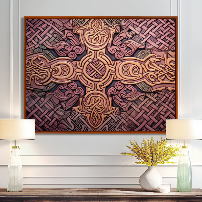 Décoration murale géométrique Celtic, Toile avec cadre flottant brun, H 12 po x l 20 po x P 1 po