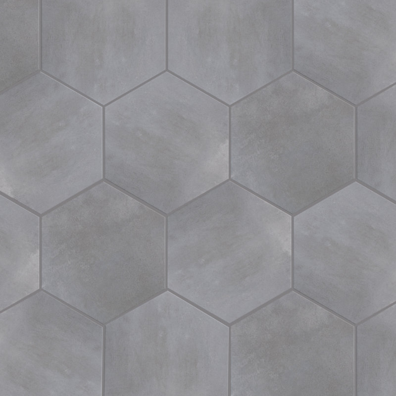 Industrial Hex 8-1/2 In. X 9-7/8 In. Porcelain Modern Look Wall & Floor Tile, Silver