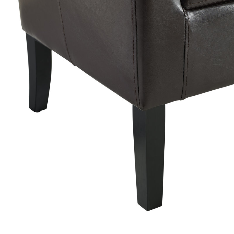 Malia Vegan Leather Barrel Club Chair with Wood Legs, Brown Faux Leather