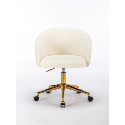 Fauteuil Golden, espace de confort moderne pour chambre à coucher. Hauteur réglable, rotatif, laine blanche, l 23 po x l 22,8 po x l 32,5 po, accoudoirs de soutien et confortables. Rotatif, 29 po à 32,5 po