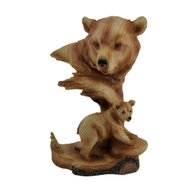 Gitano rustic mother bear and cub shelf decor in cast polyresin with carved wood-look brown finish — 7 in. high, 4.5 in. long, 3.5 in. wide